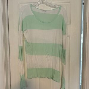 Garnet Hill Mint and White Striped Sweater